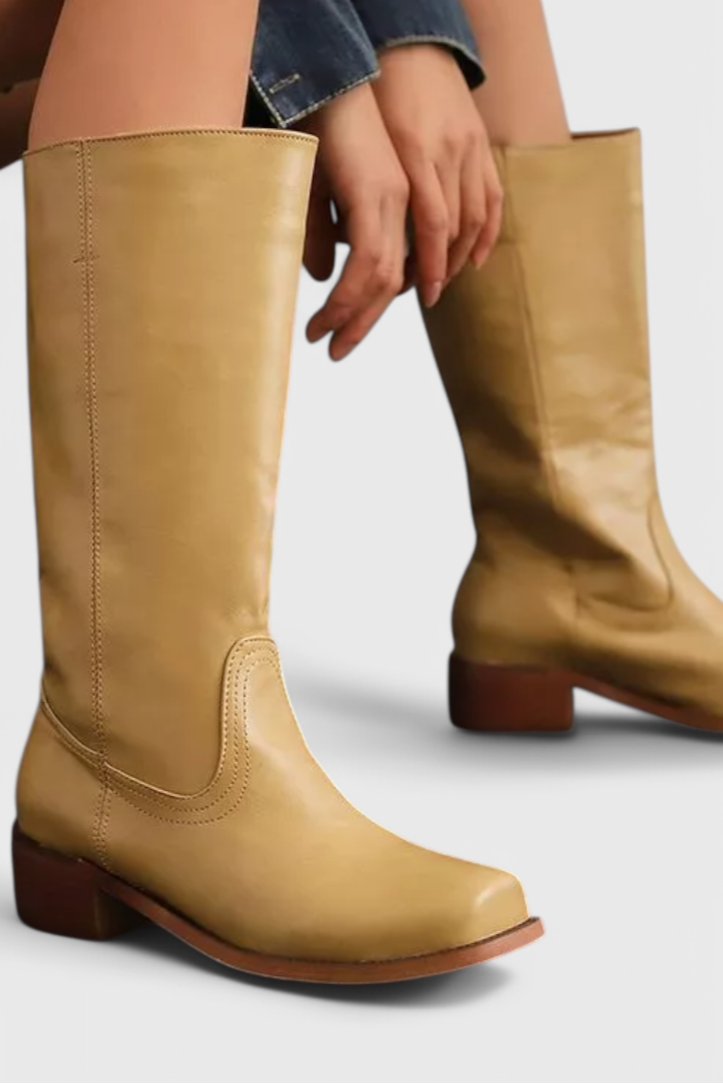 Knielange Stiefel - Damen Weite Wade Stiefel mit Blockabsatz