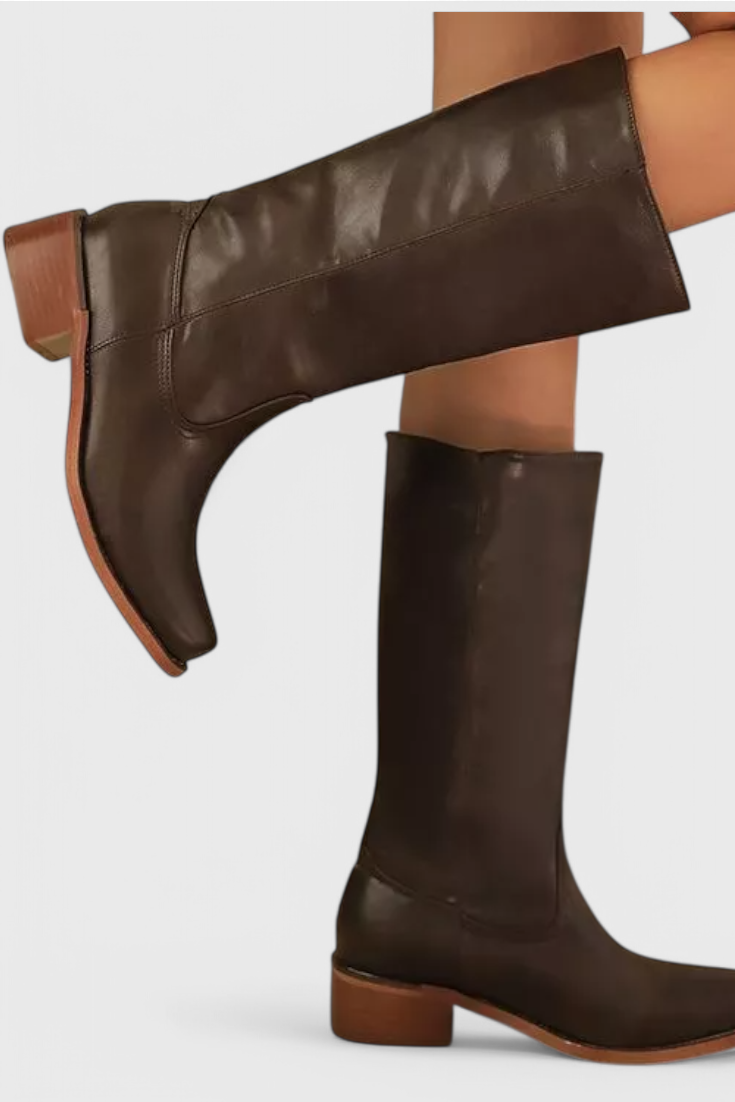 Knielange Stiefel - Damen Weite Wade Stiefel mit Blockabsatz