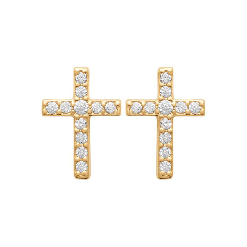 Kreuz Ohrringe Ohrstecker mit Zirkonia - Vergoldet | Shop Nory