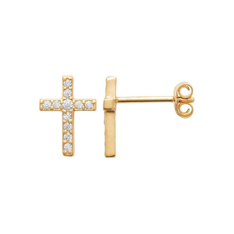 Kreuz Ohrringe Ohrstecker mit Zirkonia - Vergoldet | Shop Nory