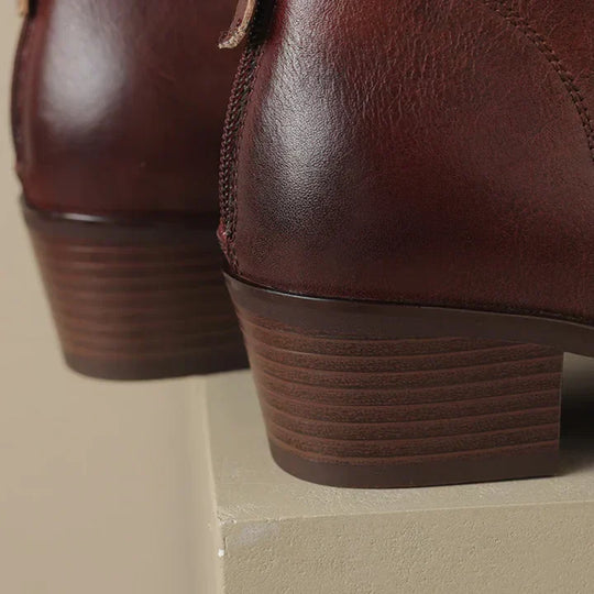 Damenstiefelette Aus Leder mit Blockabsatz