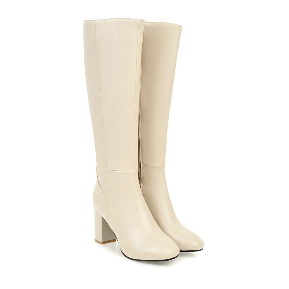 Stiefel mit Absatz | Leder | Blockabsatz | Hoher Absatz Knöchelhohe Stiefel | Damenstiefel
