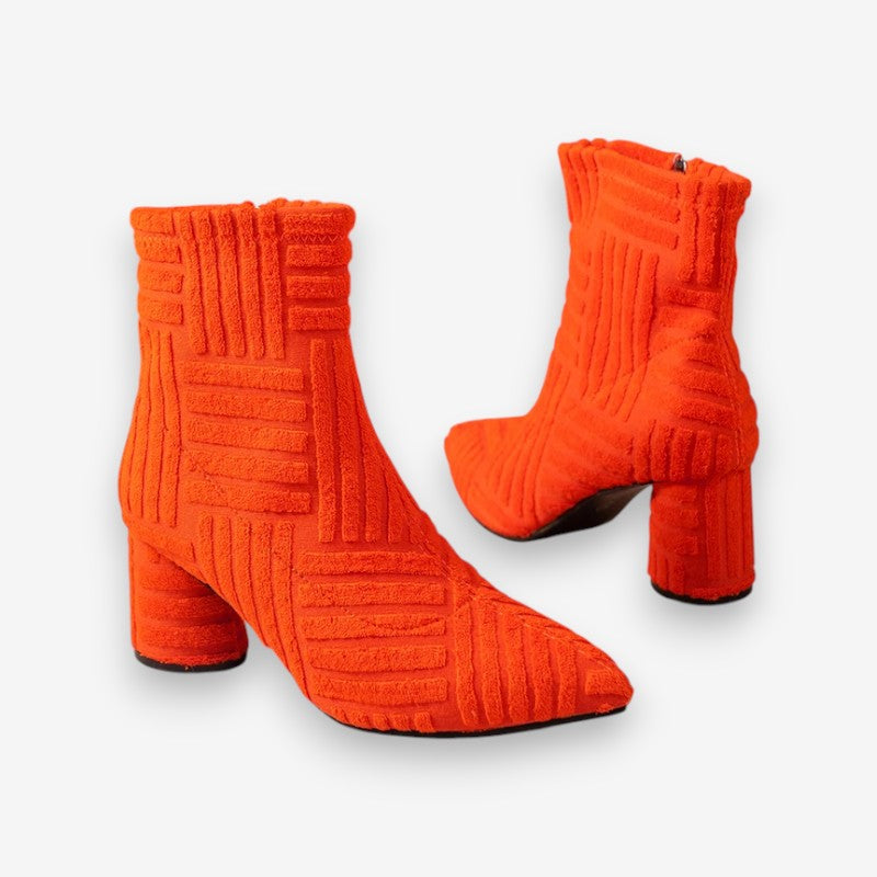 Absatzstiefel - Damen Stiefeletten mit Blockabsatz und spitzer Zehe