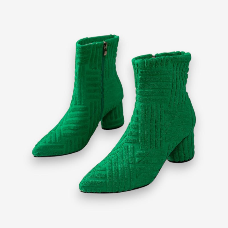 Absatzstiefel - Damen Stiefeletten mit Blockabsatz und spitzer Zehe