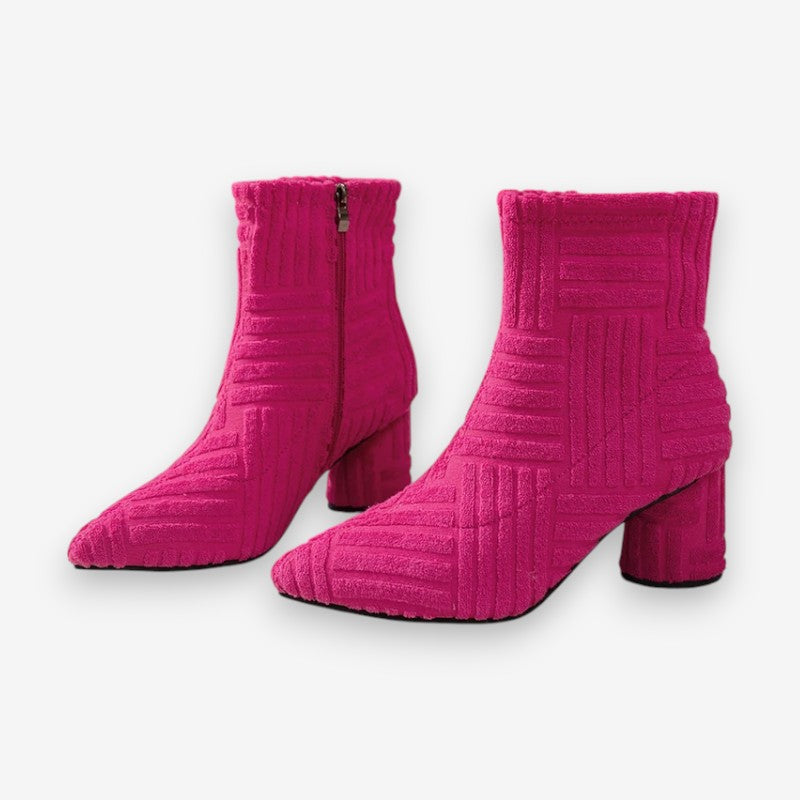 Absatzstiefel - Damen Stiefeletten mit Blockabsatz und spitzer Zehe