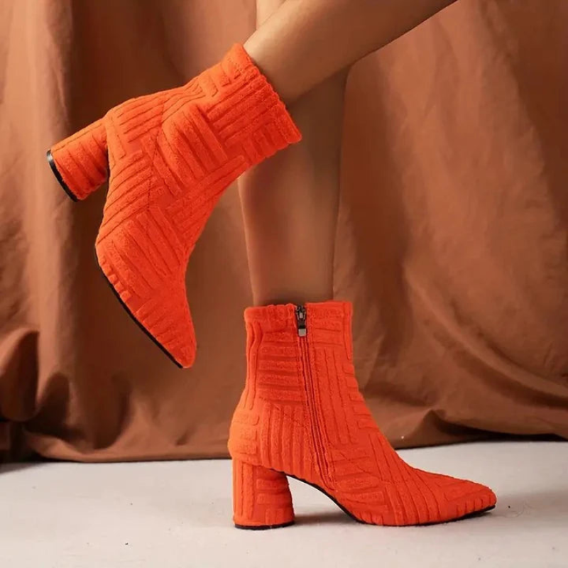 Absatzstiefel - Damen Stiefeletten mit Blockabsatz und spitzer Zehe