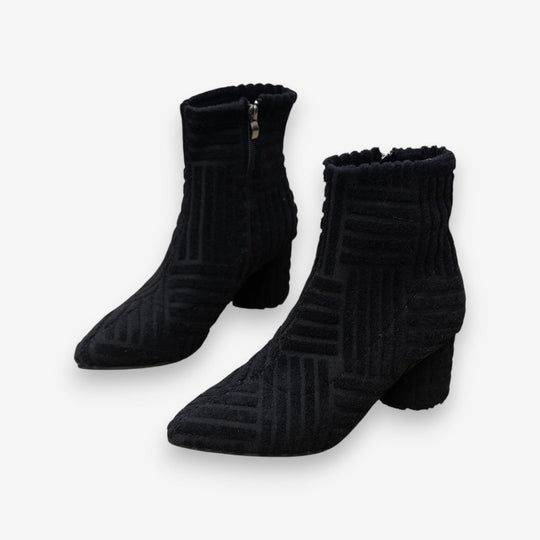 Absatzstiefel - Damen Stiefeletten mit Blockabsatz und spitzer Zehe
