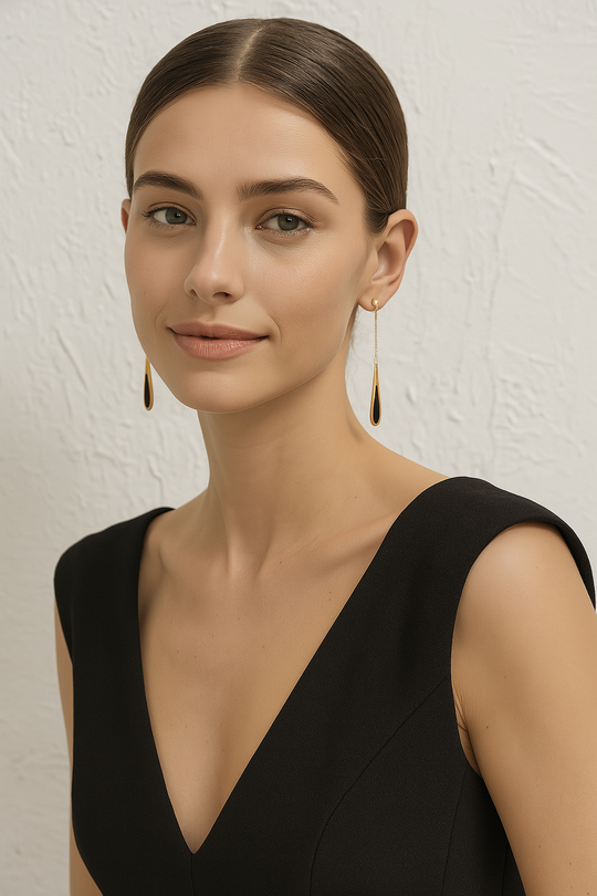 Lange Fransen | Lange Ohrringe mit schwarzem Frans für Frauen | Shop Nory