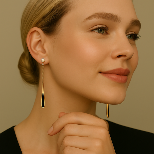 Lange Fransen | Lange Ohrringe mit schwarzem Frans für Frauen | Shop Nory