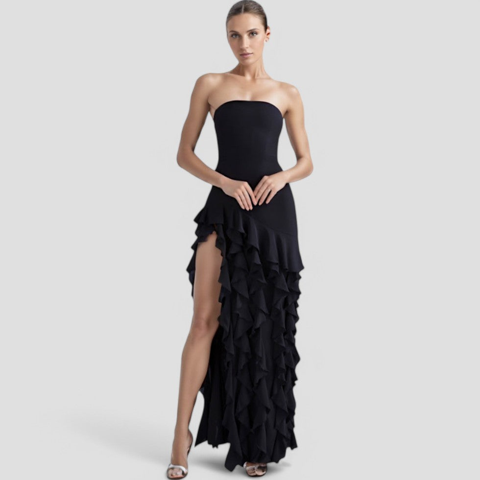 Ärmelloses Rüschenkleid Elegante Stille Luxusmode