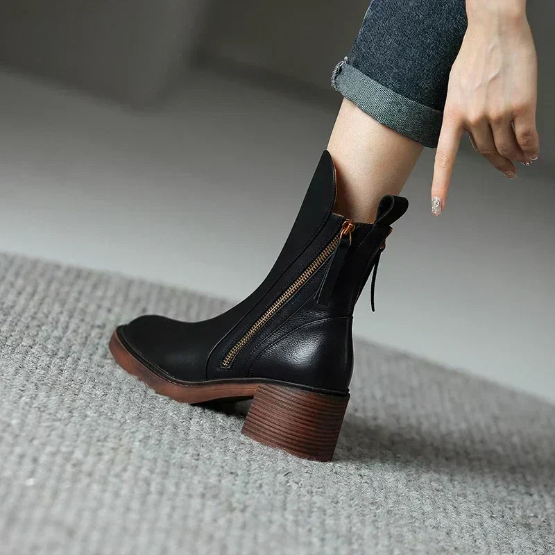 Lederstiefel | Blockabsatz | Schmale Knöchel | Absatzstiefel | Damenstiefel