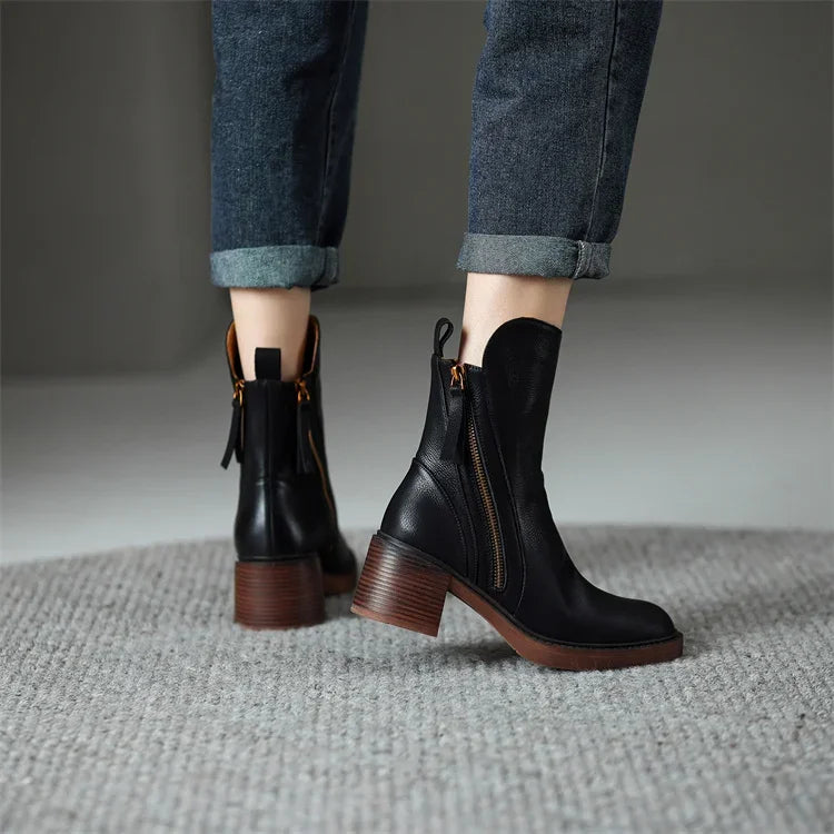Lederstiefel | Blockabsatz | Schmale Knöchel | Absatzstiefel | Damenstiefel