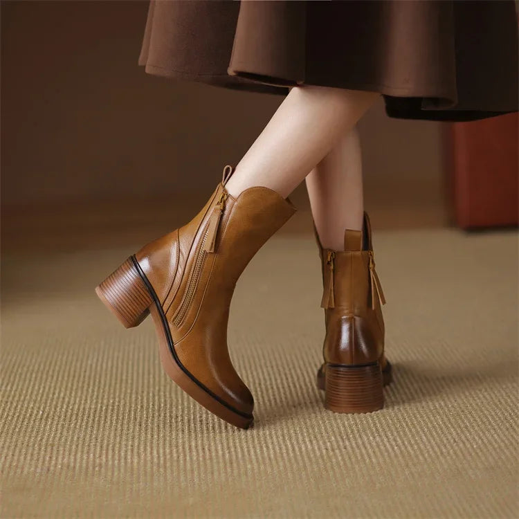 Lederstiefel | Blockabsatz | Schmale Knöchel | Absatzstiefel | Damenstiefel
