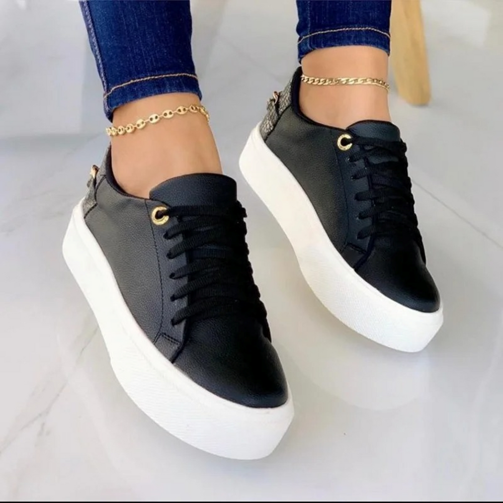 Leder-Sneaker - Damensneaker mit dickem Sohlen und Schnürverschluss Shopnory