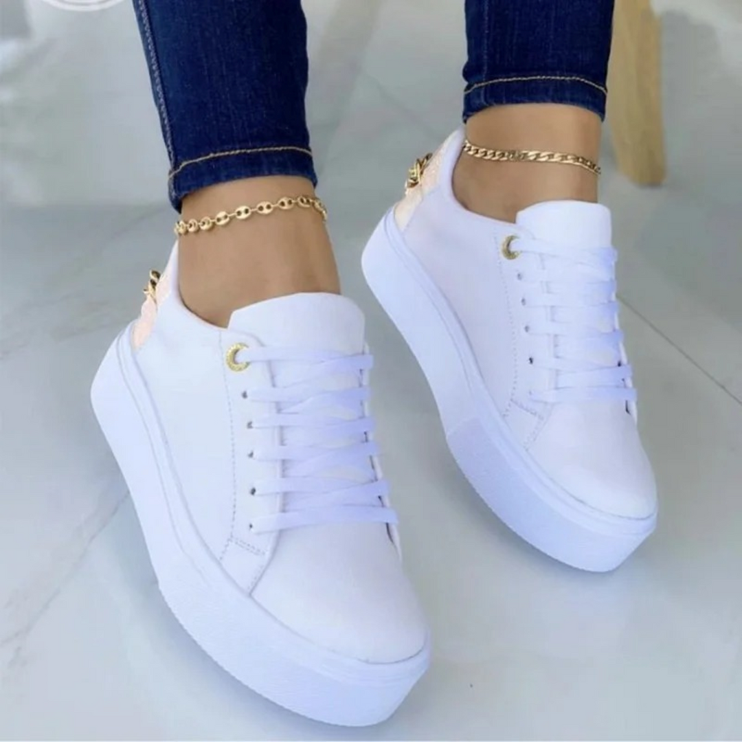 Leder-Sneaker - Damensneaker mit dickem Sohlen und Schnürverschluss Shopnory