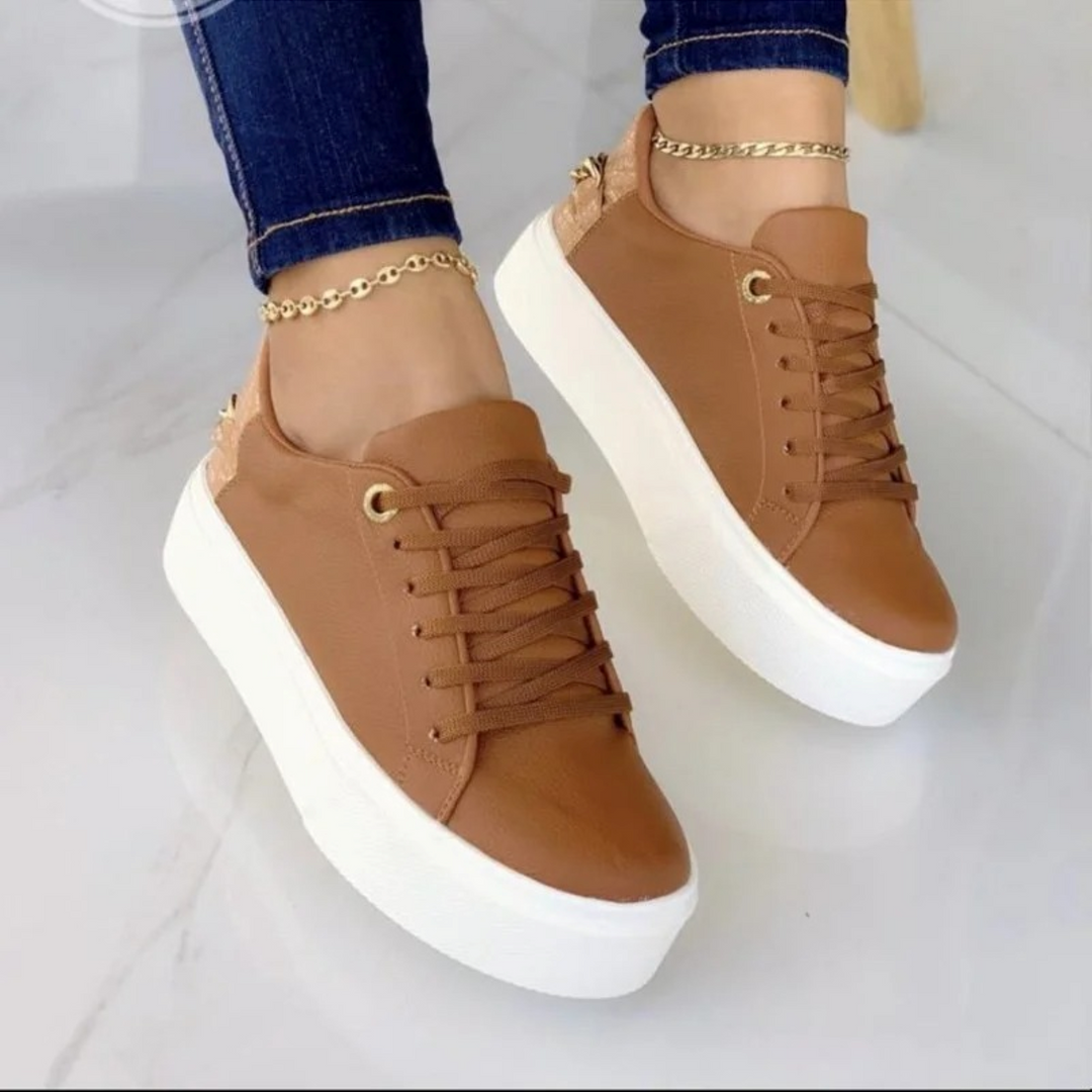 Leder-Sneaker - Damensneaker mit dickem Sohlen und Schnürverschluss Shopnory