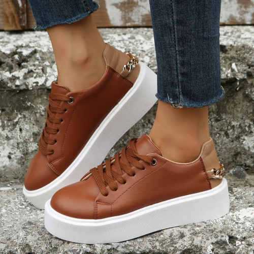 Leder-Sneaker - Damensneaker mit dickem Sohlen und Schnürverschluss Shopnory