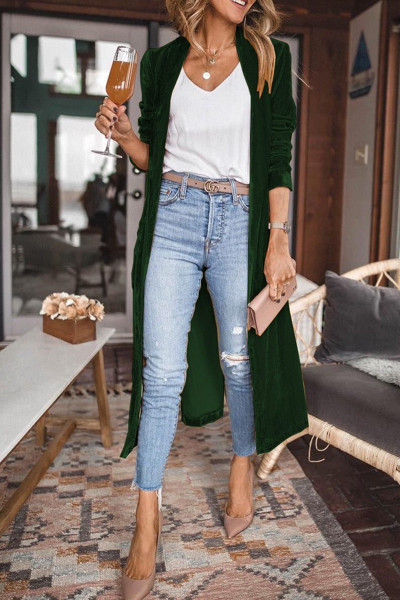 Damen Samt Cardigan mit Langen Ärmeln