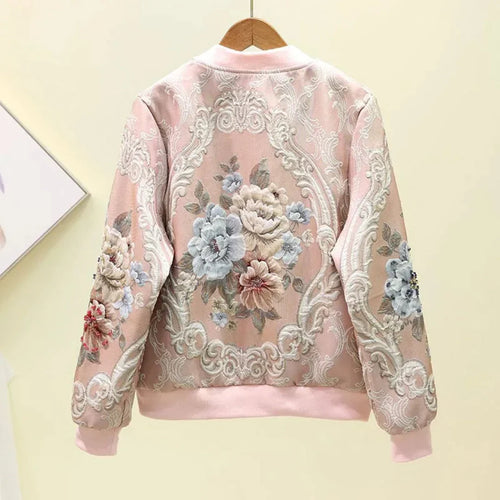 Shopnory | Gestickte Blumen Bomberjacke