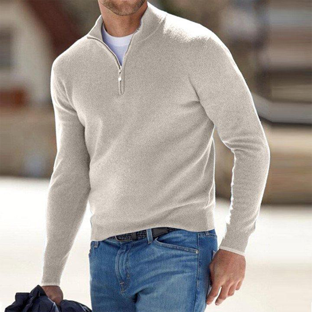 Slim Fit Leichter Baumwollmix Halber Reißverschluss Lässiger Stil