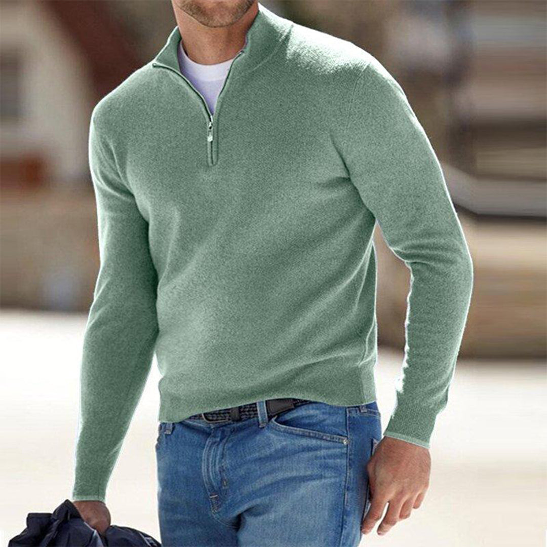Slim Fit Leichter Baumwollmix Halber Reißverschluss Lässiger Stil