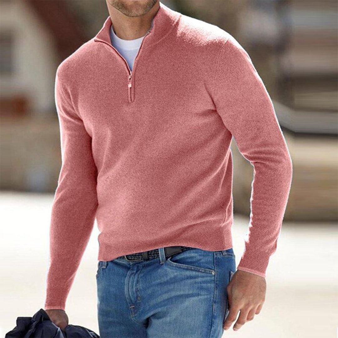 Slim Fit Leichter Baumwollmix Halber Reißverschluss Lässiger Stil
