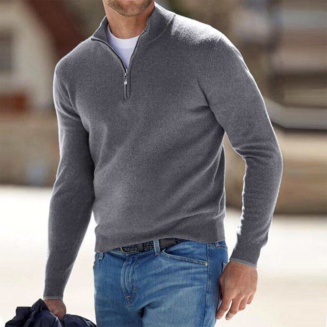 Slim Fit Leichter Baumwollmix Halber Reißverschluss Lässiger Stil