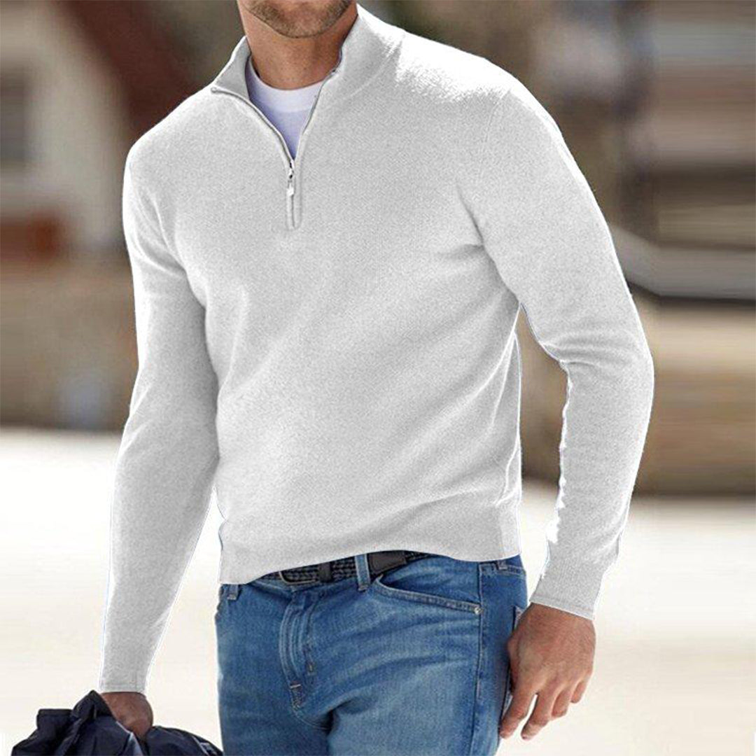 Slim Fit Leichter Baumwollmix Halber Reißverschluss Lässiger Stil