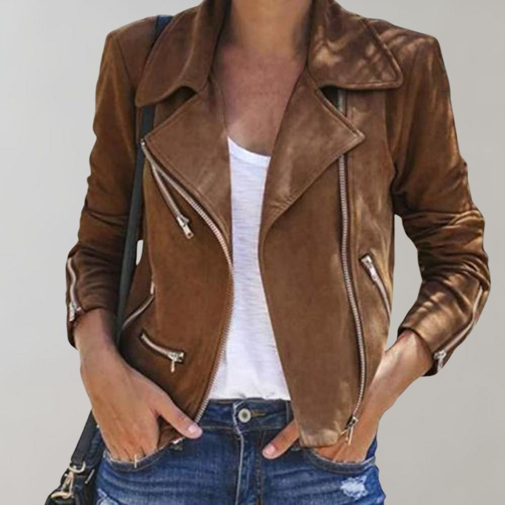 Wildleder Bikerjacke mit Reißverschluss für Damen