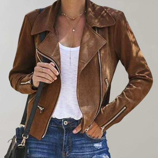 Wildleder Bikerjacke mit Reißverschluss für Damen
