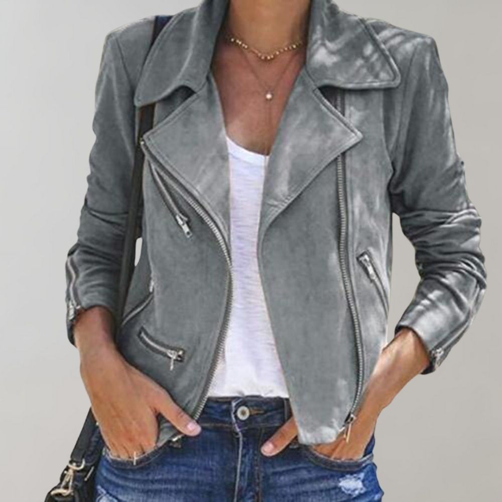 Wildleder Bikerjacke mit Reißverschluss für Damen