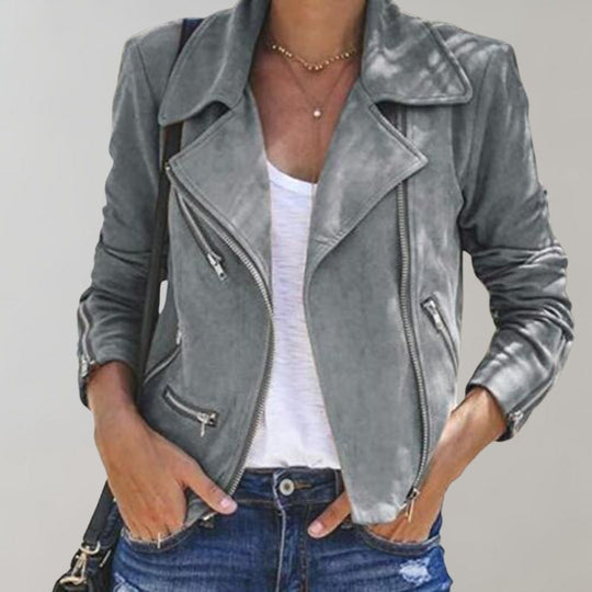 Wildleder Bikerjacke mit Reißverschluss für Damen