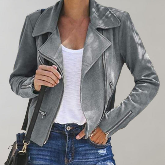 Wildleder Bikerjacke mit Reißverschluss für Damen