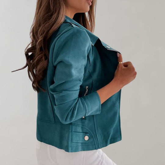 Wildleder Bikerjacke mit Reißverschluss für Damen