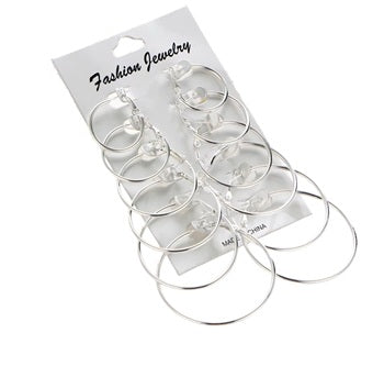 Damens Mädchen Silber Rund Glatt 6 Stück Creolen Ohrringe Set | Shop Nory
