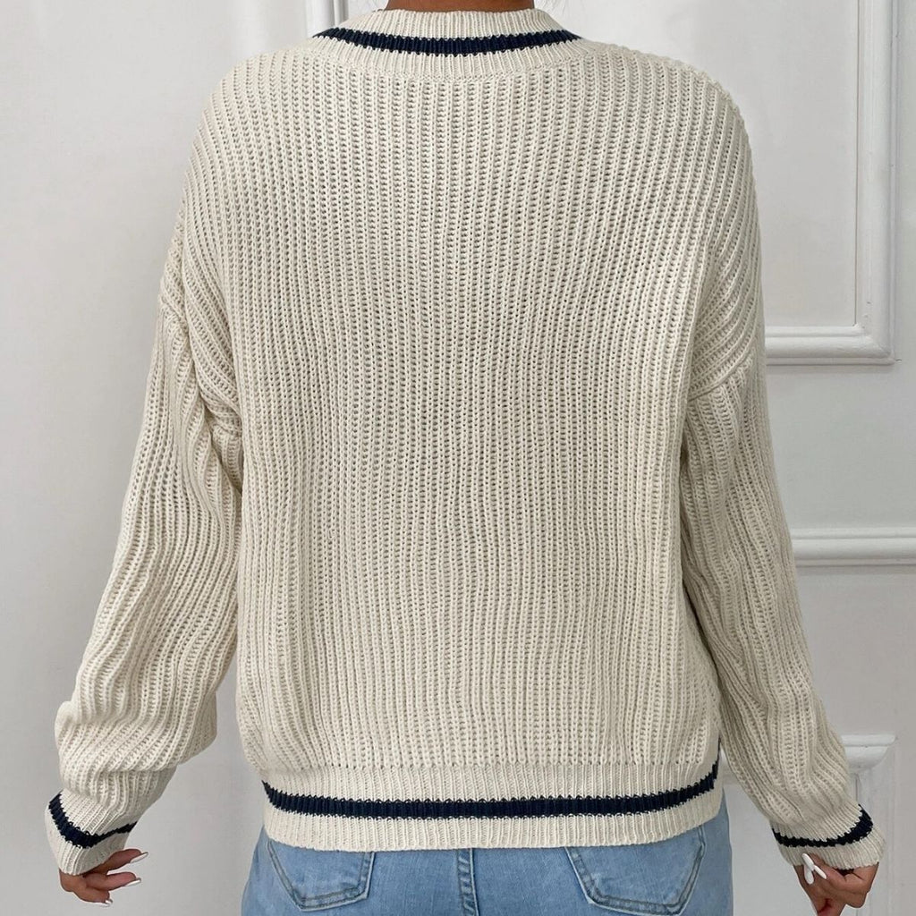 Shopnory | Pullover mit V-Ausschnitt und Patchwork