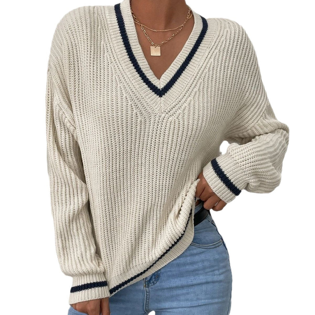 Shopnory | Pullover mit V-Ausschnitt und Patchwork