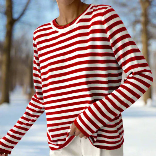 Langarm-T-Shirt Gestreift Rundhals Relaxed Fit Atmungsaktive Baumwolle
