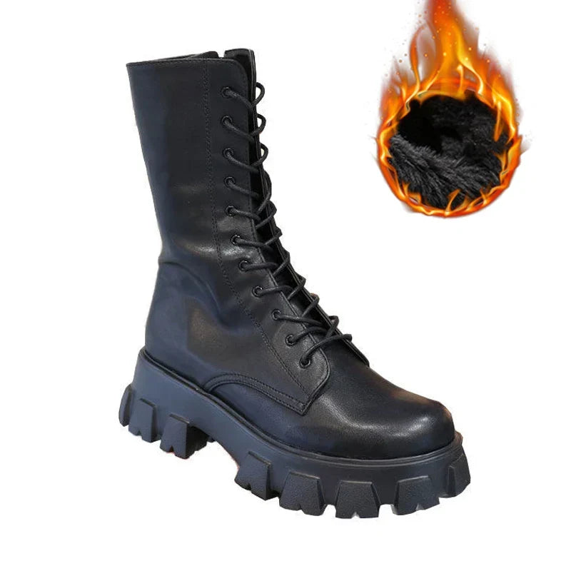 Damen Stiefeletten bis zur Wade mit Sportsohle und warmem Futter