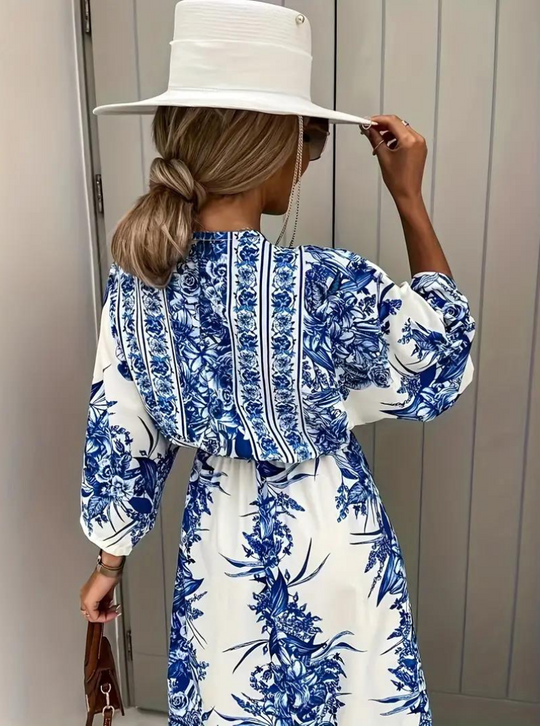 Halbarm V-Ausschnitt Sommerkleid Langes Kleid