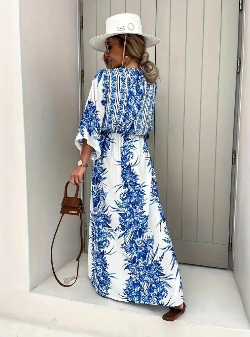 Halbarm V-Ausschnitt Sommerkleid Langes Kleid