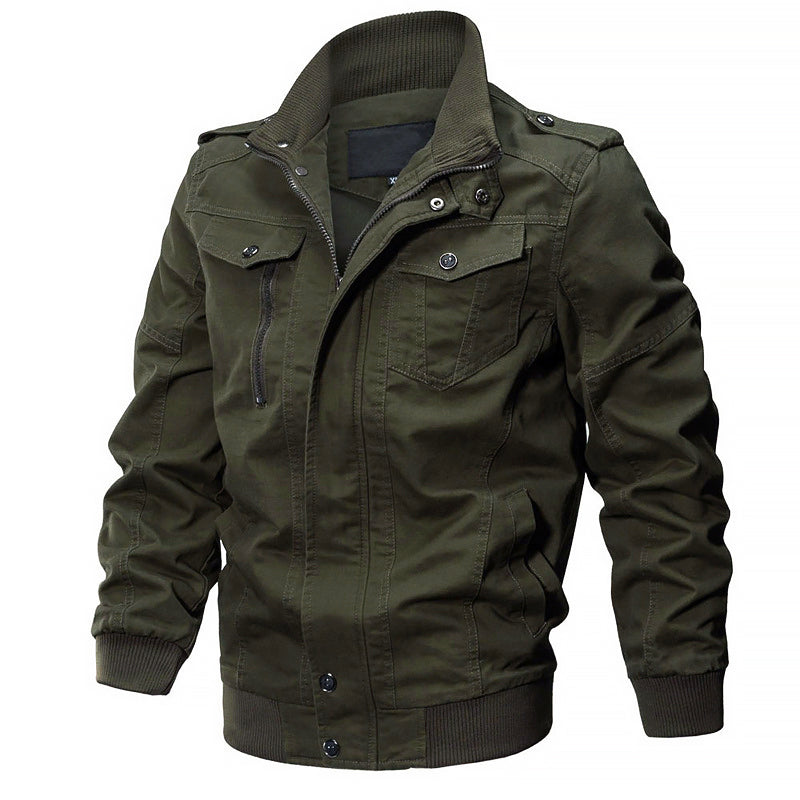 Baumwolle Militärstil Bomberjacke mit Reißverschlussverschluss