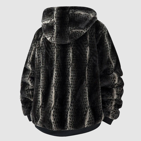 Kunstfell Kapuzenjacke mit Reißverschluss Vorne