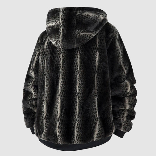 Kunstfell Kapuzenjacke mit Reißverschluss Vorne