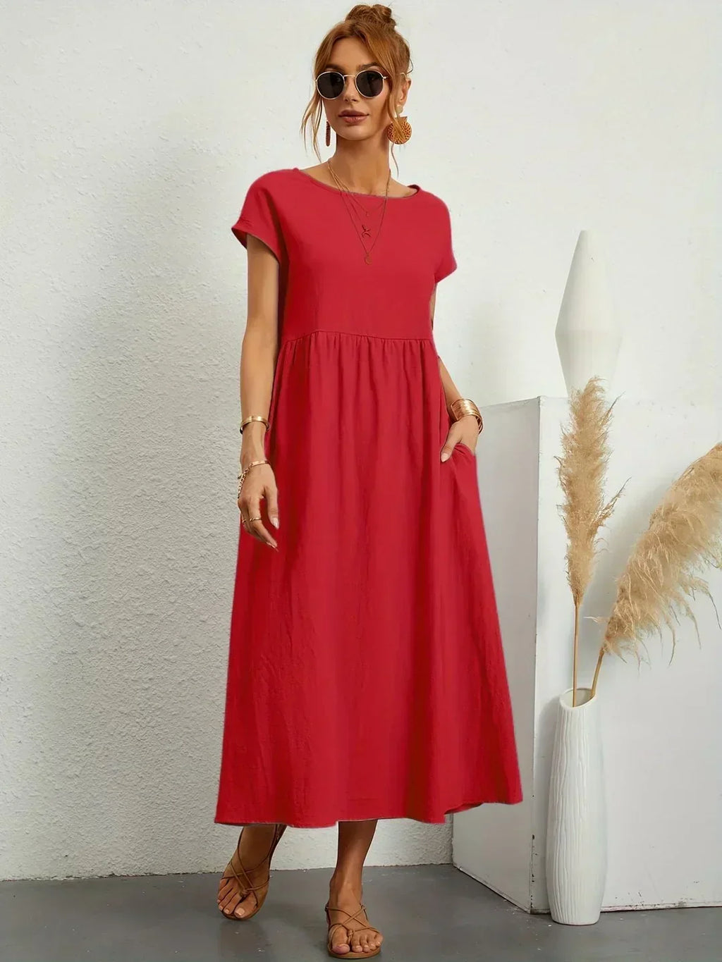 Casual Elegant Baumwolle und Leinenkleid