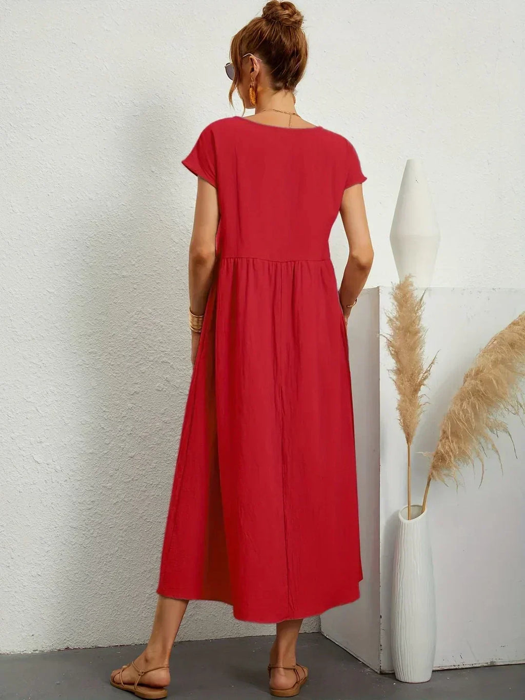 Casual Elegant Baumwolle und Leinenkleid