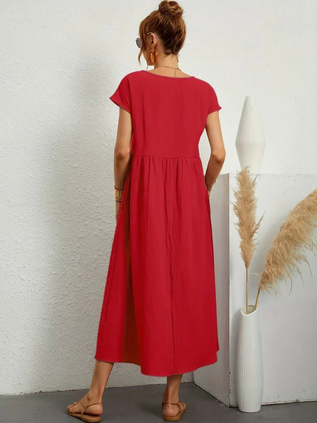 Casual Elegant Baumwolle und Leinenkleid