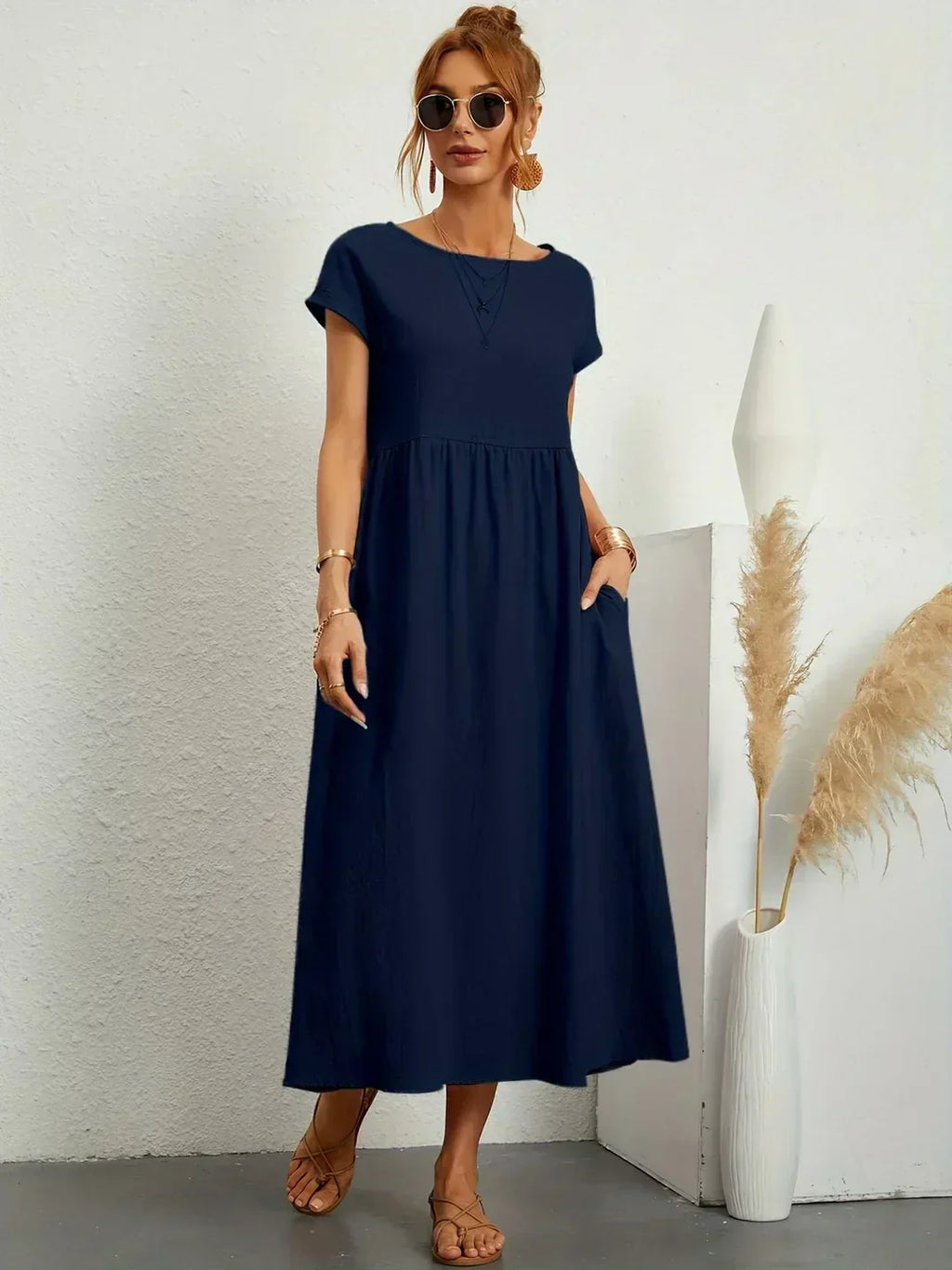 Casual Elegant Baumwolle und Leinenkleid