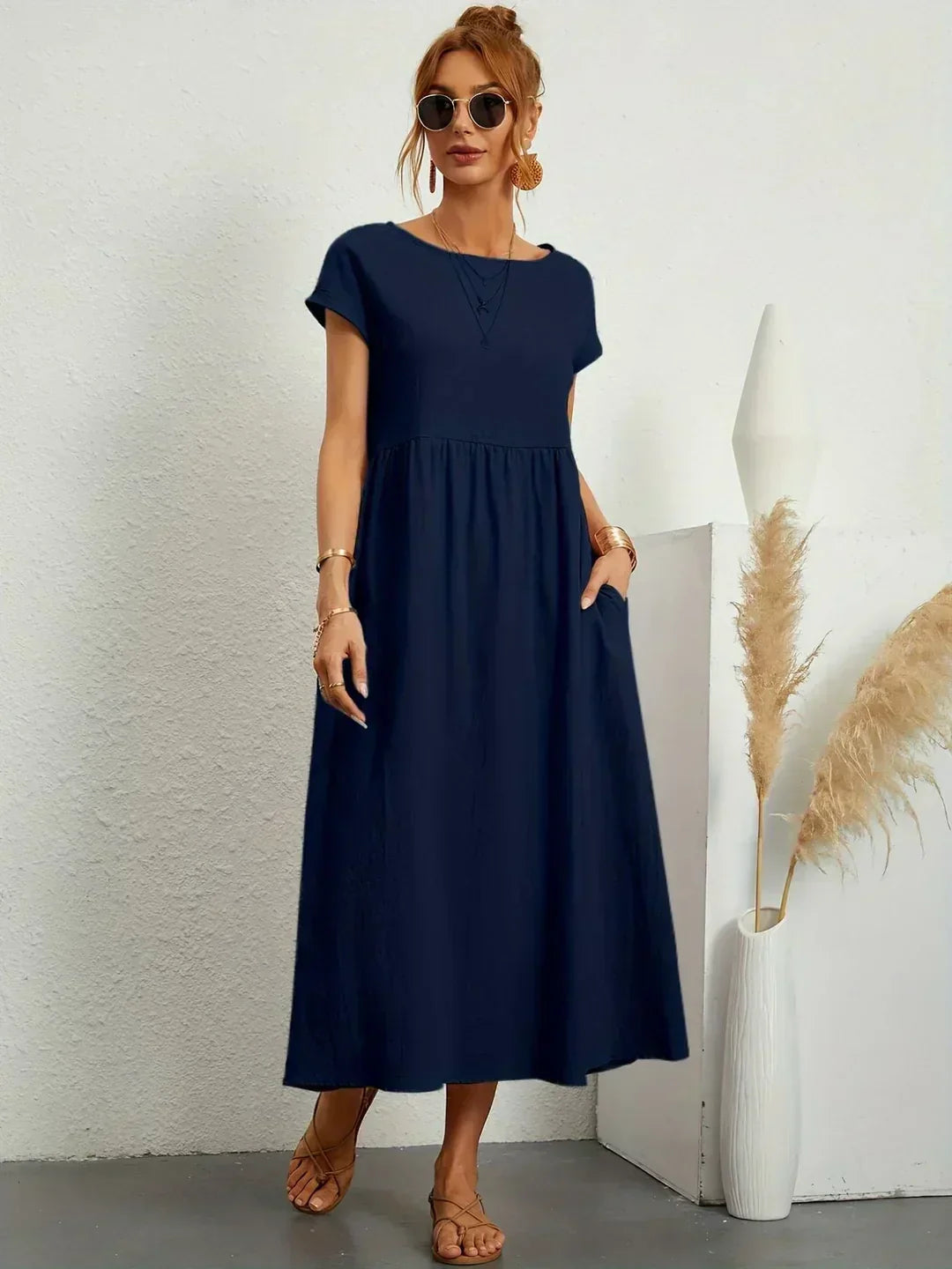 Casual Elegant Baumwolle und Leinenkleid