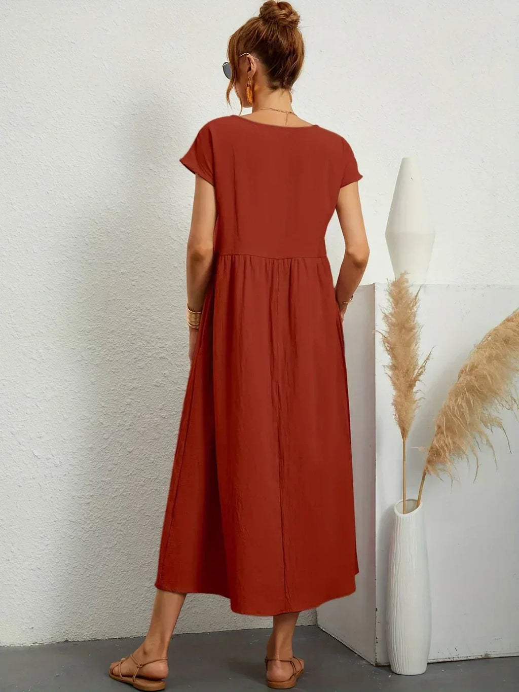 Casual Elegant Baumwolle und Leinenkleid